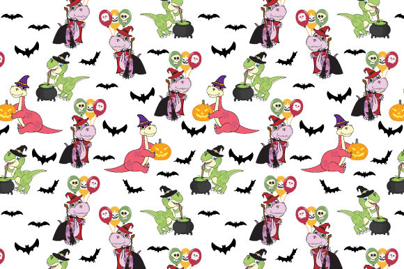 Dinosaur on Halloween Party Pattern Font Package