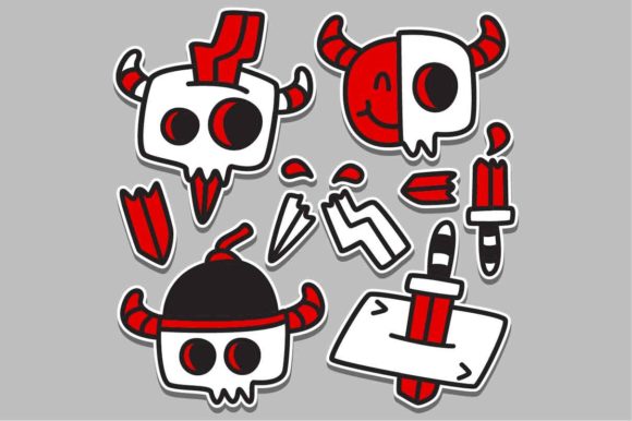 Doodle Cartoon Tattoo Sticker Design for Creative Projects